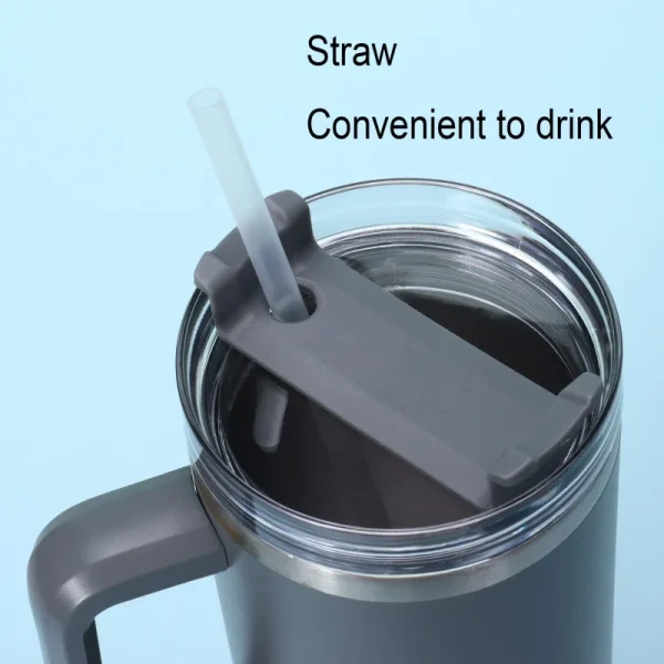 Simple Solid Color Large Capacity Double-layer Vacuum Stainless Steel Thermos Cup with Straw Coffee Cup Outdoor Car Water Cup 6