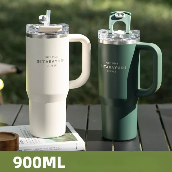 SITARAYURI 900ml Thermos Water Bottle Stainless Steel Coffee Cup Cold and Hot Double-layer Insulated Cup Tumbler Car Travel Mug 1