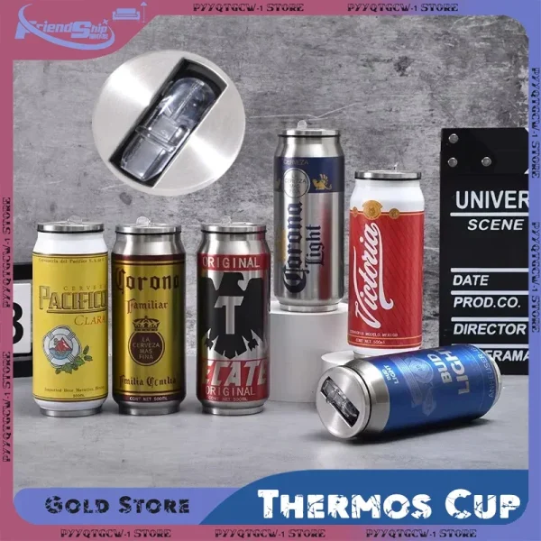 Thermos Cup Travel Mug Home Decor 500ml Stainless Steel Beer Can Double Wall Insulated Leakproof Design for cDrinks Coffee Juice 2