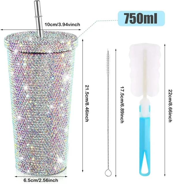 1 Pc Rhinestone Coffee Cup Gift Cup Rhinestone Rhinestone Thermos Cup Double Stainless Steel Straw Cup Coffee Mug  Water Bottles 4