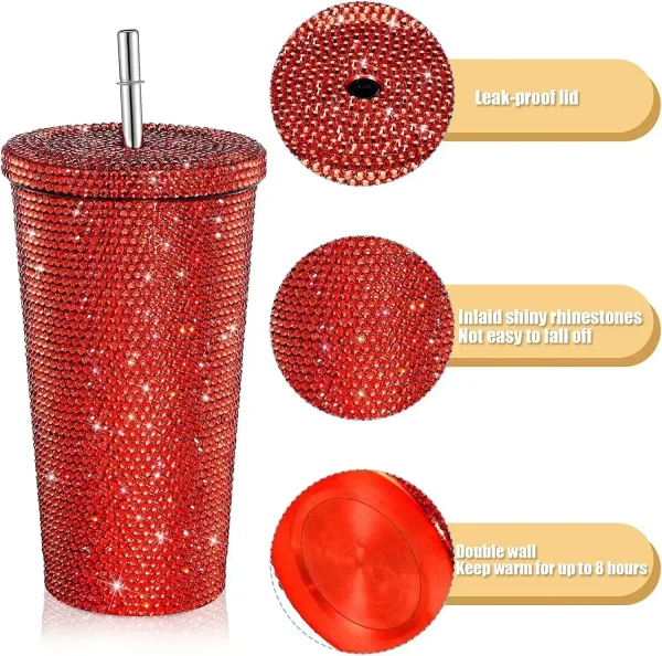 1 Pc Rhinestone Coffee Cup Gift Cup Rhinestone Rhinestone Thermos Cup Double Stainless Steel Straw Cup Coffee Mug  Water Bottles 5
