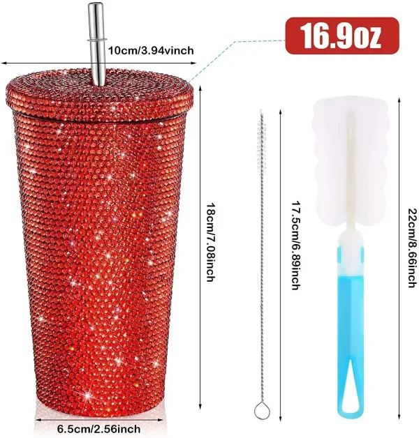 1 Pc Rhinestone Coffee Cup Gift Cup Rhinestone Rhinestone Thermos Cup Double Stainless Steel Straw Cup Coffee Mug  Water Bottles 6