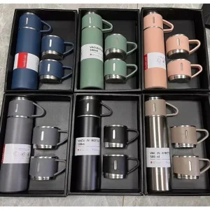 Thermos Cup 304 Stainless Steel Vacuum Insulated Bottle Gift Set Kit Coffee Mug Garrafa Térmica Vacuum Flask Set 500ml Christmas 1