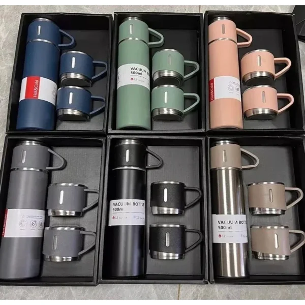 Thermos Cup 304 Stainless Steel Vacuum Insulated Bottle Gift Set Kit Coffee Mug Garrafa Térmica Vacuum Flask Set 500ml Christmas 1