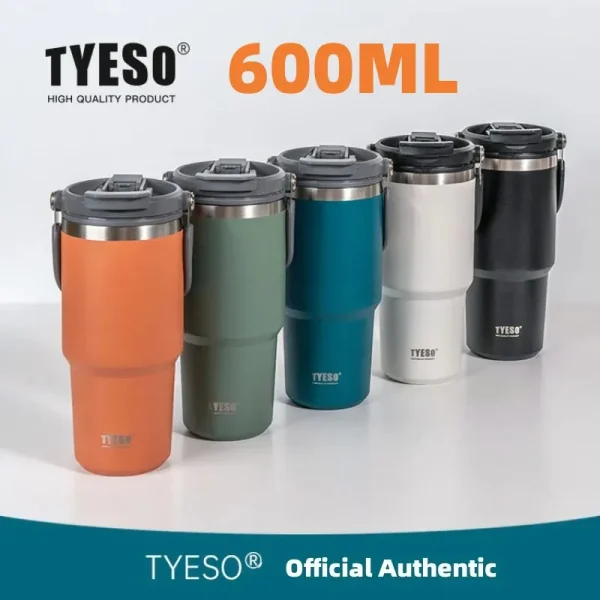 600ML Tyeso Coffee Cup Stainless Steel Thermos Bottle Portable Vacuum Mug Thermos Insulated Car Cup Milk Tea Water Bottle 1