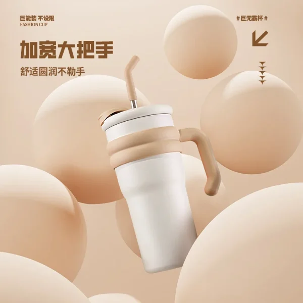 500ML Insulated Cup Cold and Hot Coffee Tumbler with Handle Lid Straw  316 Stainless Steel Water Bottle Vacuum Thermos Cup 2