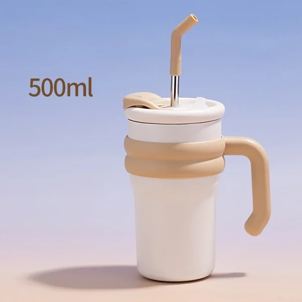 500ML Insulated Cup Cold and Hot Coffee Tumbler with Handle Lid Straw  316 Stainless Steel Water Bottle Vacuum Thermos Cup 6
