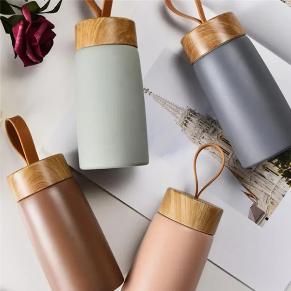 Nordic Style Insulated Coffee Cup 304 Stainless Steel Wood Grain  Mug Thermos Portable Travel Water Bottle Tea Mug Thermocup 2