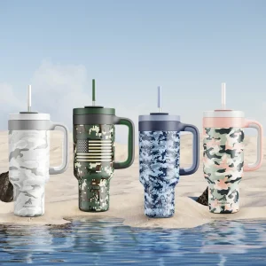 Powcan 40oz New Tumbler Handle Straw Camouflage Prints Stainless Steel Travel Leak-Proof Vacuum Car Mug Outdoor vacuum cup 1