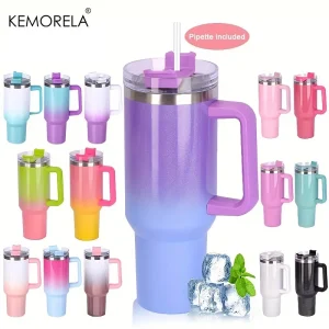 40oz Thermos Bottle Stainless Steel Cup Thermal Keeps Cold and Heat Water Bottle with Handle Rainbow Thermal Mug Car Leakproof 1