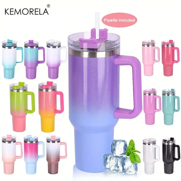40oz Thermos Bottle Stainless Steel Cup Thermal Keeps Cold and Heat Water Bottle with Handle Rainbow Thermal Mug Car Leakproof 1