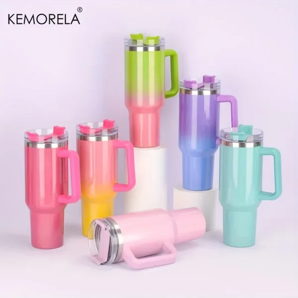 40oz Thermos Bottle Stainless Steel Cup Thermal Keeps Cold and Heat Water Bottle with Handle Rainbow Thermal Mug Car Leakproof 2