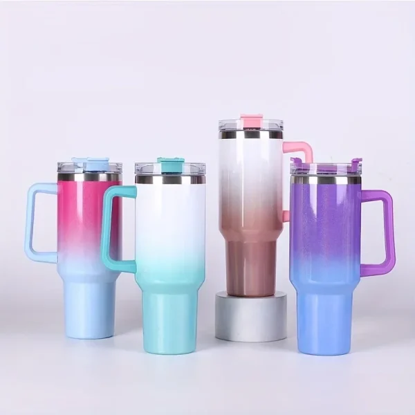 40oz Thermos Bottle Stainless Steel Cup Thermal Keeps Cold and Heat Water Bottle with Handle Rainbow Thermal Mug Car Leakproof 3