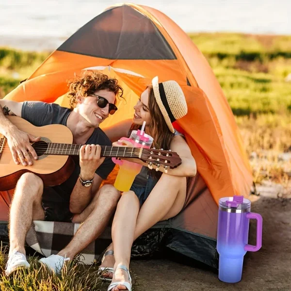 40oz Thermos Bottle Stainless Steel Cup Thermal Keeps Cold and Heat Water Bottle with Handle Rainbow Thermal Mug Car Leakproof 4