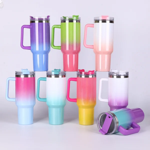 40oz Thermos Bottle Stainless Steel Cup Thermal Keeps Cold and Heat Water Bottle with Handle Rainbow Thermal Mug Car Leakproof 5