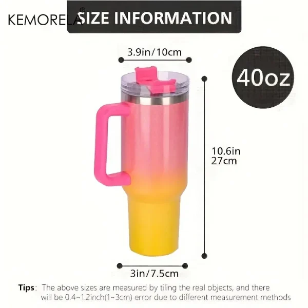 40oz Thermos Bottle Stainless Steel Cup Thermal Keeps Cold and Heat Water Bottle with Handle Rainbow Thermal Mug Car Leakproof 6