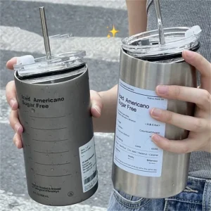 600ml thermos cup portable 304 stainless steel coffee cup thermos bottle with straw thermos drinkware 1