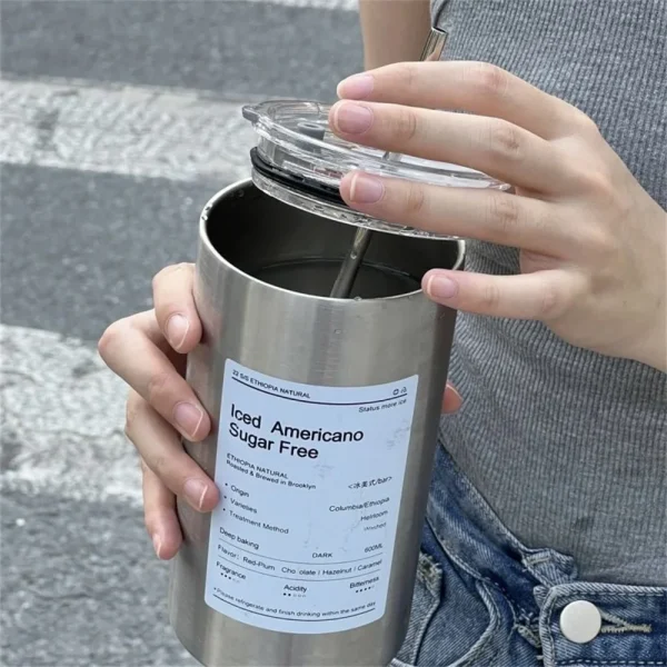 600ml thermos cup portable 304 stainless steel coffee cup thermos bottle with straw thermos drinkware 4