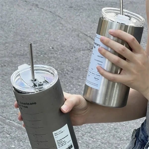 600ml thermos cup portable 304 stainless steel coffee cup thermos bottle with straw thermos drinkware 5