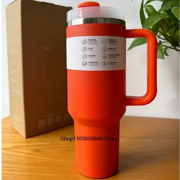 Handle Straw 40oz Vacuum Insulated Car Mug Star Blue Lid Stainless Steel Double Wall Thermal Iced Travel Cup for s 1