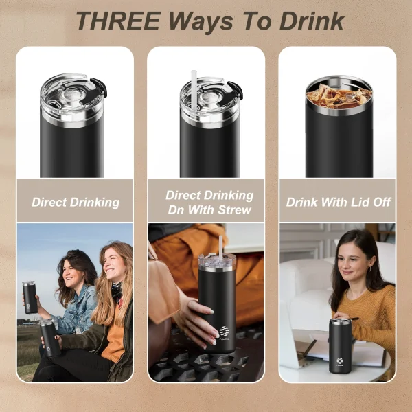 FEIJIAN 16/20oz Stainless Steel Coffee Tumbler Thermos Cup Portable Travel Mug Coffee cup with straw 4
