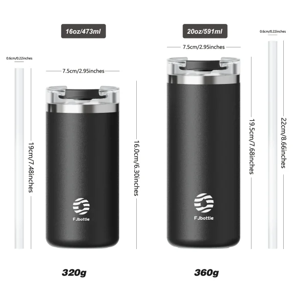 FEIJIAN 16/20oz Stainless Steel Coffee Tumbler Thermos Cup Portable Travel Mug Coffee cup with straw 5