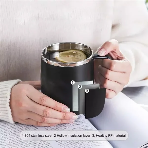 Stainless Steel Insulated Coffee Mug with Sliding Lid Vacuum Travel Mug with Handle Camping Tea Flask for Hot Cold Drinks 3