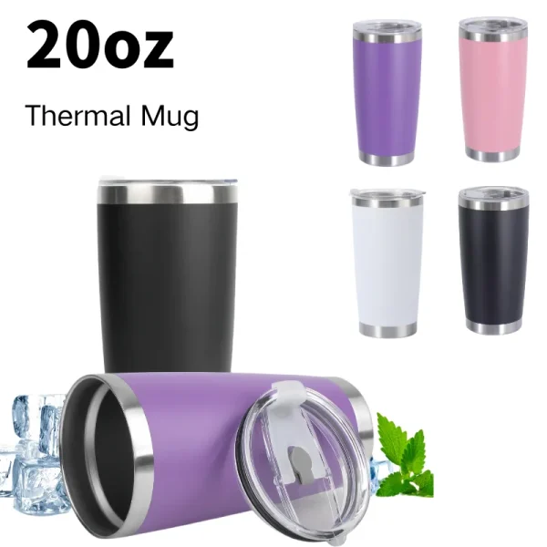 20oz/590ML Thermo Cafe Coffee Mug Car Thermos Mug Leakproof Travel Thermo Cup for Tea Double Stainless Steel Hot and Cold Cup 1