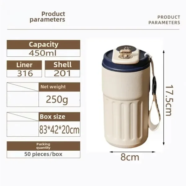 450ml Thermos Bottle Smart Display Temperature 316 Stainless Steel Vacuum Cup Office Coffee Cup Business Portable Thermal Mug 5