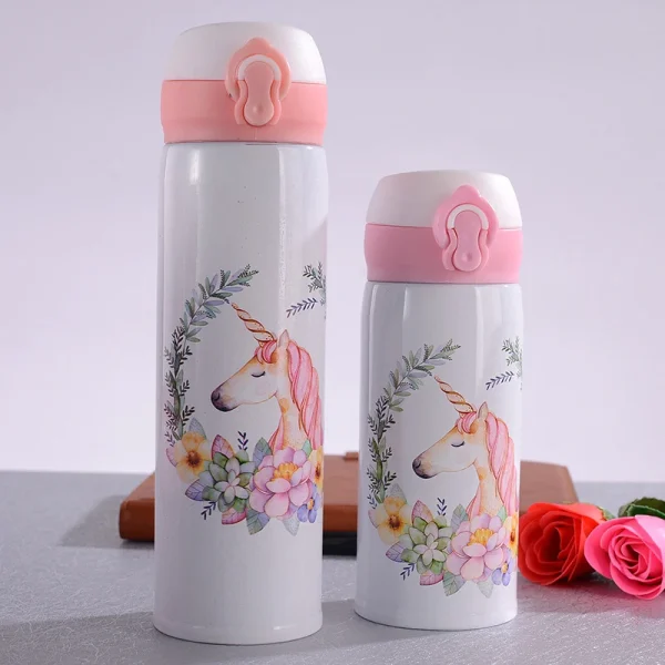 Cute Unicorn Thermos Bottle Stainless Steel Thermal Mug Bouncing Lid Water Bottle for Children Girls Gifts Portable Drinkware 3