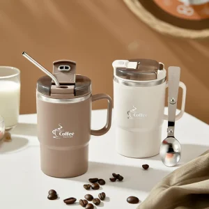 WORTHBUY New Double-Wall Thermal Insulated Coffee Mug 304 Stainless Steel Water Cup With Spoon&Tea Strainer Sealed Drinking Cup 1
