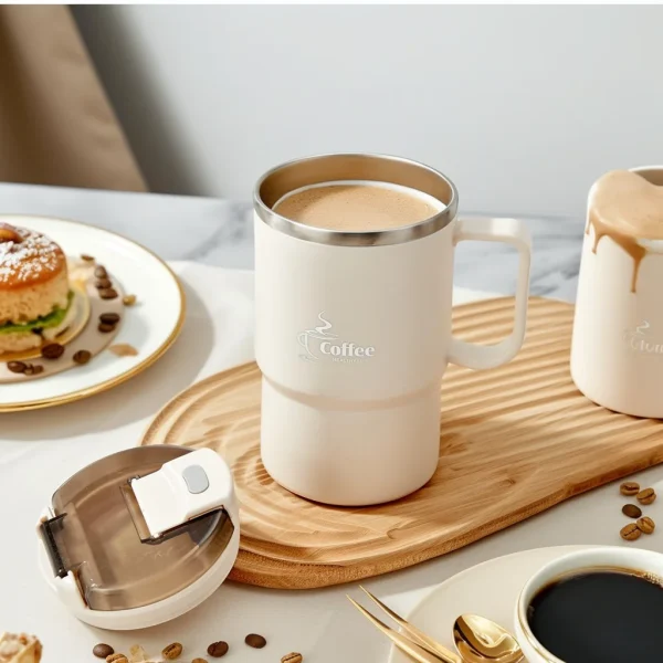 WORTHBUY New Double-Wall Thermal Insulated Coffee Mug 304 Stainless Steel Water Cup With Spoon&Tea Strainer Sealed Drinking Cup 3