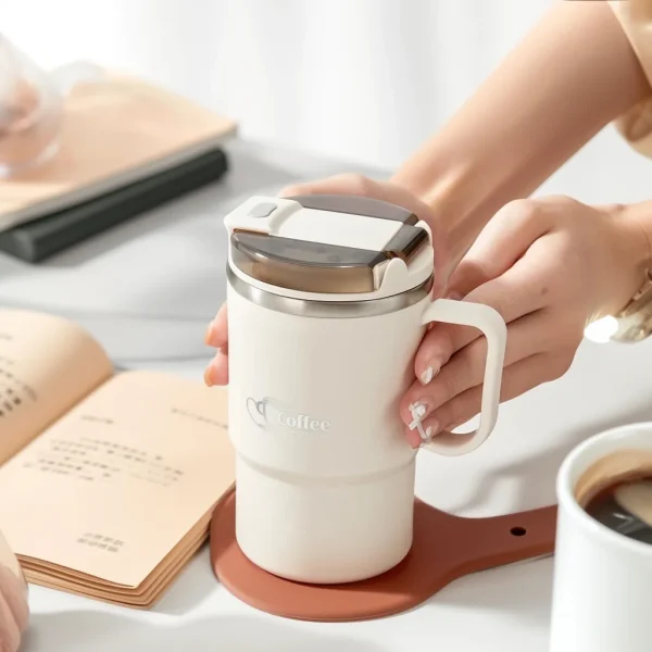 WORTHBUY New Double-Wall Thermal Insulated Coffee Mug 304 Stainless Steel Water Cup With Spoon&Tea Strainer Sealed Drinking Cup 4