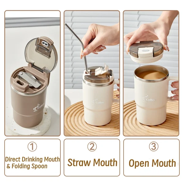 WORTHBUY New Double-Wall Thermal Insulated Coffee Mug 304 Stainless Steel Water Cup With Spoon&Tea Strainer Sealed Drinking Cup 6