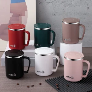 WORTHBUY Double Wall Coffee Cup Mug Insulated Anti Scalding Water Cup With Handle Portable 304 Stainless Steel Drinking Cup 1
