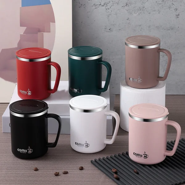 WORTHBUY Double Wall Coffee Cup Mug Insulated Anti Scalding Water Cup With Handle Portable 304 Stainless Steel Drinking Cup 1