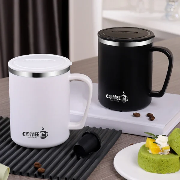 WORTHBUY Double Wall Coffee Cup Mug Insulated Anti Scalding Water Cup With Handle Portable 304 Stainless Steel Drinking Cup 2