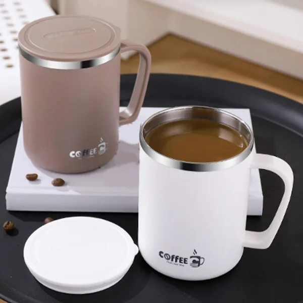 WORTHBUY Double Wall Coffee Cup Mug Insulated Anti Scalding Water Cup With Handle Portable 304 Stainless Steel Drinking Cup 3