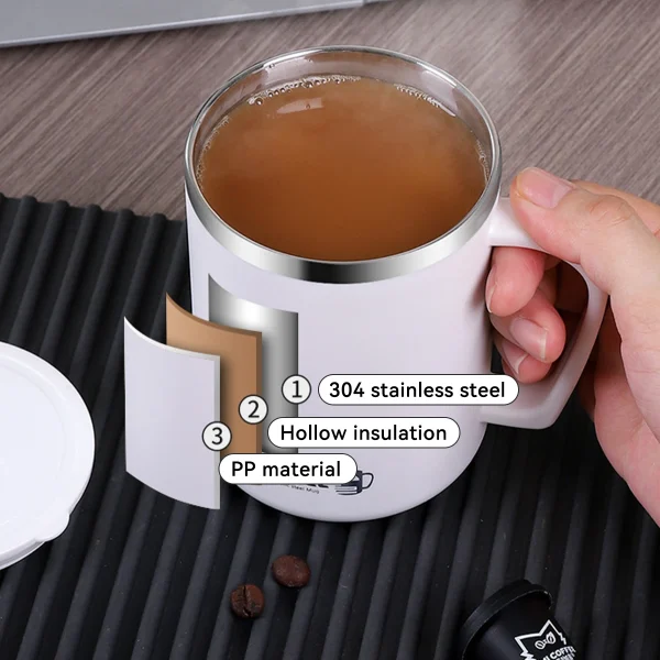 WORTHBUY Double Wall Coffee Cup Mug Insulated Anti Scalding Water Cup With Handle Portable 304 Stainless Steel Drinking Cup 4