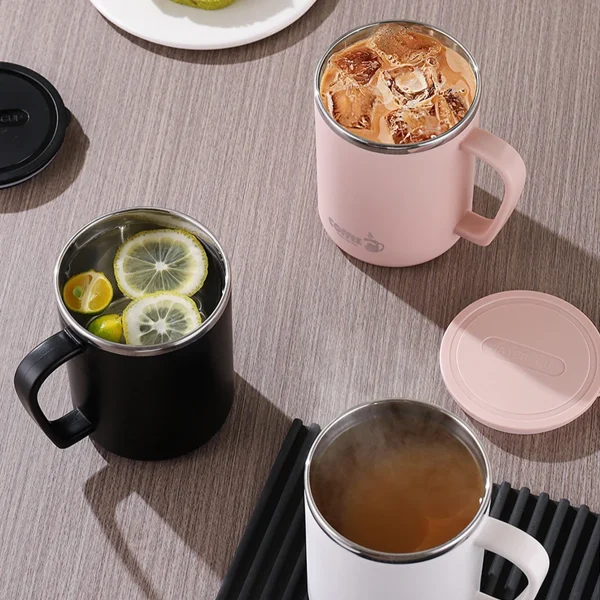 WORTHBUY Double Wall Coffee Cup Mug Insulated Anti Scalding Water Cup With Handle Portable 304 Stainless Steel Drinking Cup 5
