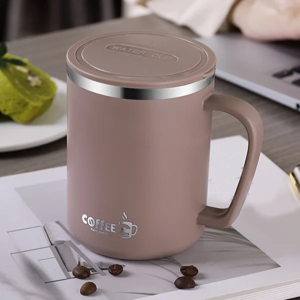 WORTHBUY Double Wall Coffee Cup Mug Insulated Anti Scalding Water Cup With Handle Portable 304 Stainless Steel Drinking Cup 6
