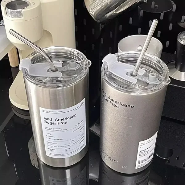 600ml Thermos Cup Portable 304 Stainless Steel Coffee Mug Thermal Leak-proof Water Bottle with Straw Insulated Bottle Drinkware 2