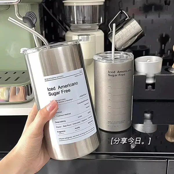 600ml Thermos Cup Portable 304 Stainless Steel Coffee Mug Thermal Leak-proof Water Bottle with Straw Insulated Bottle Drinkware 3