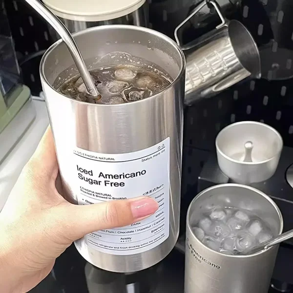 600ml Thermos Cup Portable 304 Stainless Steel Coffee Mug Thermal Leak-proof Water Bottle with Straw Insulated Bottle Drinkware 4
