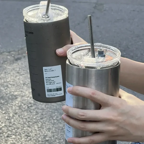 600ml Thermos Cup Portable 304 Stainless Steel Coffee Mug Thermal Leak-proof Water Bottle with Straw Insulated Bottle Drinkware 6