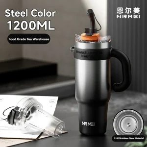 1.2L Drinkware Vacuum Flasks Thermoses Termo Water Bottle Tumbler Coffee Cup Stainless Steel With Straw Lid Insulated Mug Handle 1