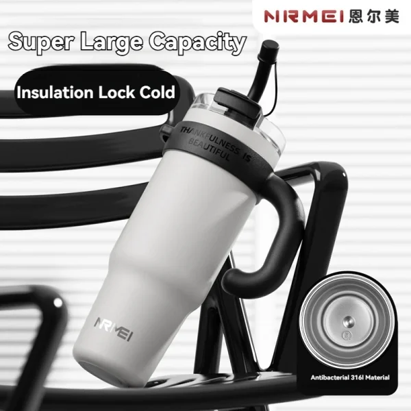 1.2L Drinkware Vacuum Flasks Thermoses Termo Water Bottle Tumbler Coffee Cup Stainless Steel With Straw Lid Insulated Mug Handle 4