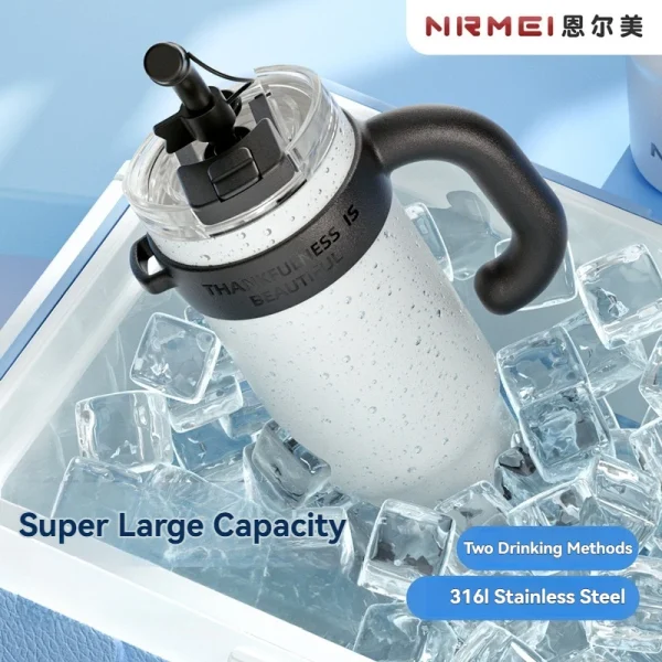 1.2L Drinkware Vacuum Flasks Thermoses Termo Water Bottle Tumbler Coffee Cup Stainless Steel With Straw Lid Insulated Mug Handle 5