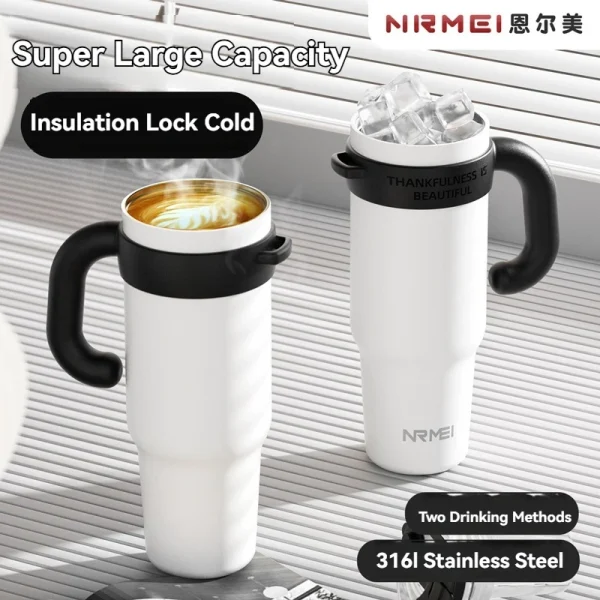 1.2L Drinkware Vacuum Flasks Thermoses Termo Water Bottle Tumbler Coffee Cup Stainless Steel With Straw Lid Insulated Mug Handle 6