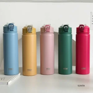 TYESO 600ML/750ML Thermos Water Bottle With Straw Stainless Steel Car Thermal Sports Cup Keeps Cold and Heat Thermal Travel Mug 1